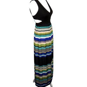 Freshine V Neck Maxi Dress Women's Size Medium Cut Out Striped Made In USA